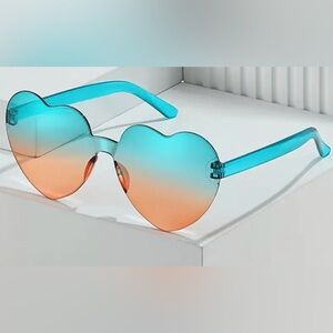 Heart Shape Ombre Rimless Sunglasses w/ Case Blue Orange Gradient Shades